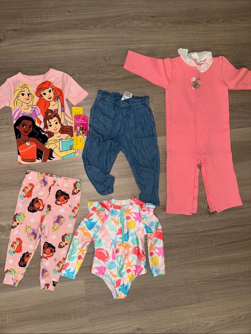 Girls Bundle - Pink Romper, Disney Princess Tee & Swim 18 months Lot of 5 pieces